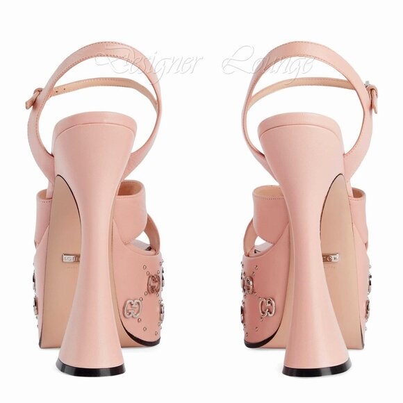 NEW GUCCI Interlocking GG Studs Rose Leather Platform Sandals EU 37 US 7 - Picture 7 of 12